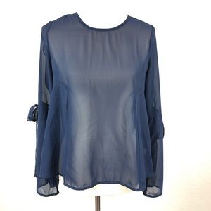 Cloud Chaser Women’s Blue Semi Sheer Bow Sleeve Blouse Top‎ Shirt M